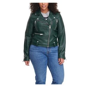 Levis Hunter Green Women’s Faux Leather Contemporary Motorcycle Jacket Plus 1X